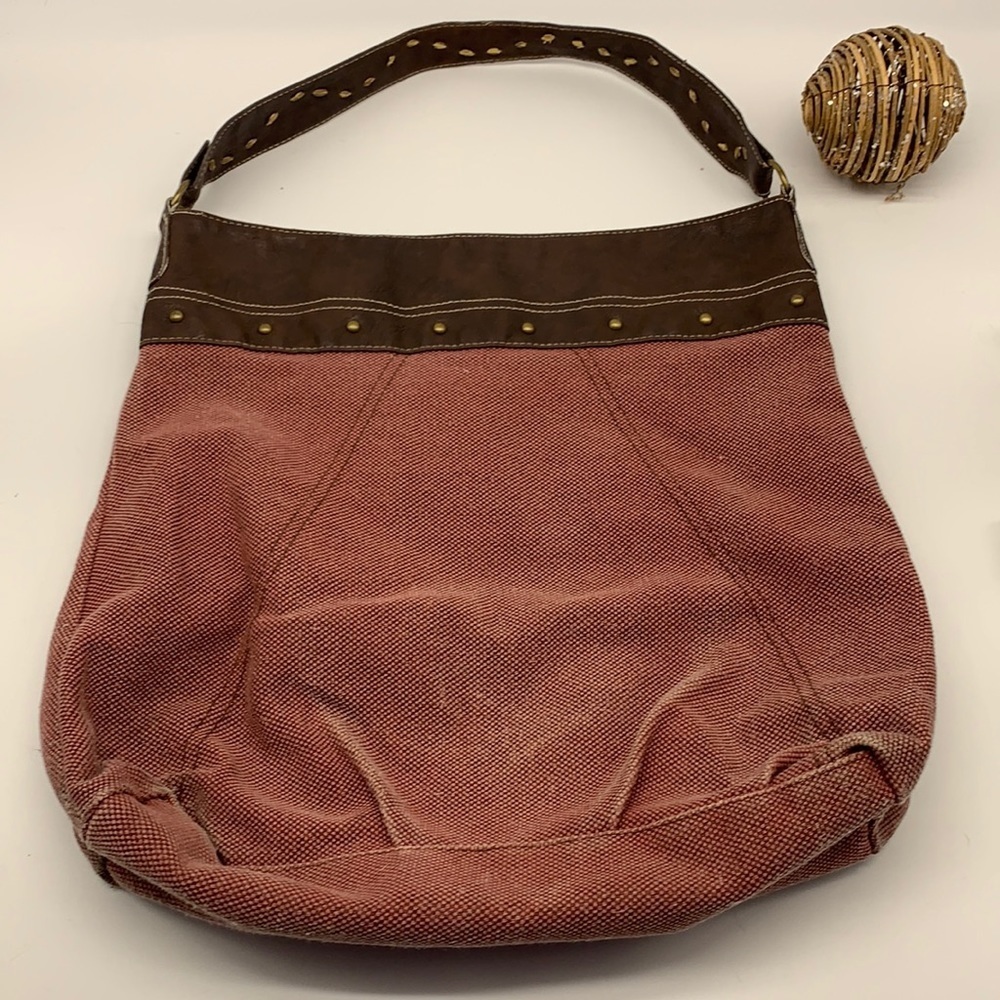 LuLu NYC Burlap and leather market bag